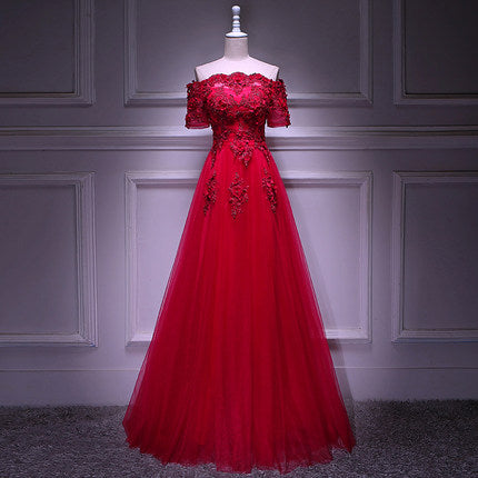 A line Red Long Prom Dresses SH177