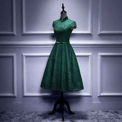 A line Dark Green Lace Short Prom Dresses SH185