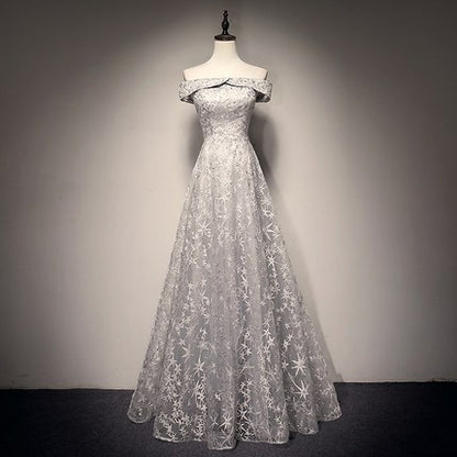 A Line Tulle Prom Dresses White Lace Bridesmaid Dress SH071