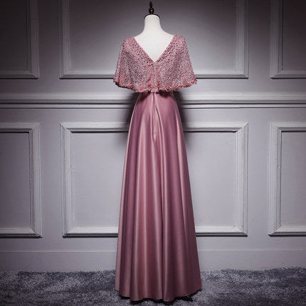 Simple A line Satin Pink Long Prom Dresses SH214