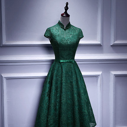 A line Dark Green Lace Short Prom Dresses SH185
