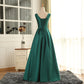 A line Satin Long Green Prom Dresses SH194