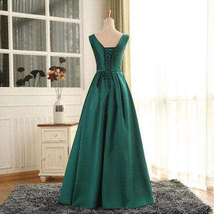 A line Satin Long Green Prom Dresses SH194