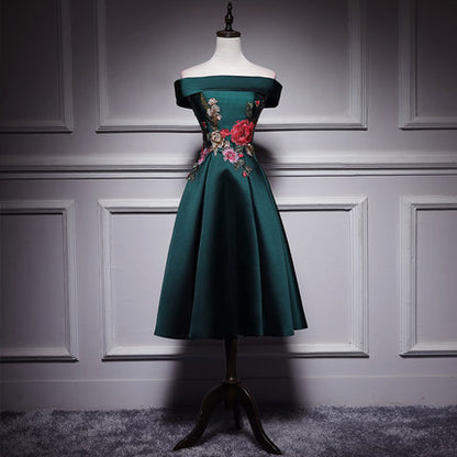A line Dark Green Prom Dresses Short Bridesmaid Dress SH205