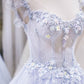 Light blue tulle lace long prom dress, blue evening dress SA26