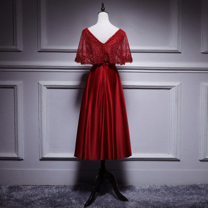 A line Red Prom Dresses Short Bridesmaid Dress SH206