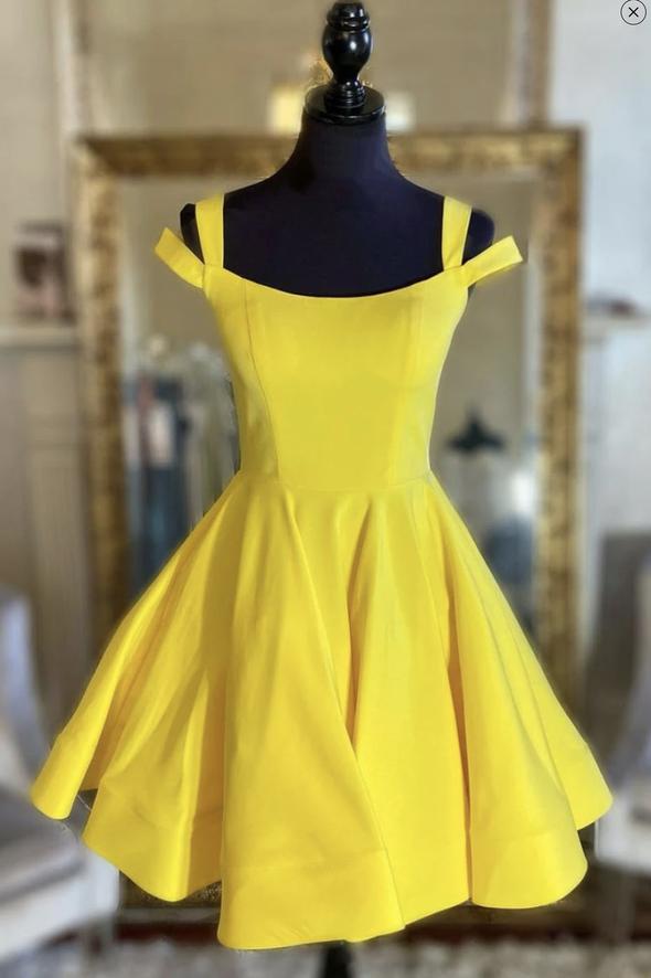 Yellow satin short prom dress homecoming dress KS3971
