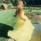 Yellow tulle long A line prom dress evening dress KS3940