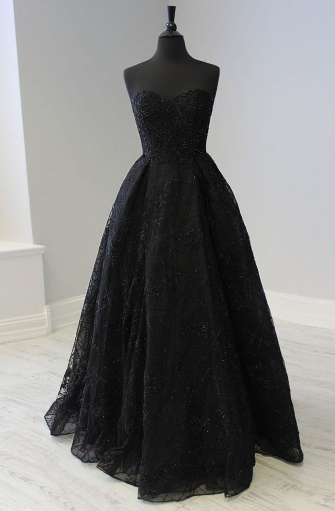 Black A Line Prom Dresses Beaded Formal Evening Gown H4038
