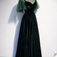 Deep Green Tulle Velvet Cap Sleeve Long Dress Customize Formal Prom Dress KS7340