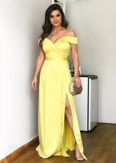 Yellow Prom Dress With Slit , Off The Shoulder Formal Dress  cg6169