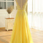 Yellow Floor Length A Line Beading Appliques Sashes Sleeveless Chiffon Long Prom Dress  cg6519