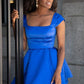 Cap Sleeves Short Navy Blue Homecoming Dress with Lace Up Back P0795