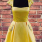 Cap Sleeves Short Navy Blue Homecoming Dress with Lace Up Back P0795