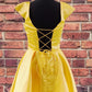 Cap Sleeves Short Navy Blue Homecoming Dress with Lace Up Back P0795