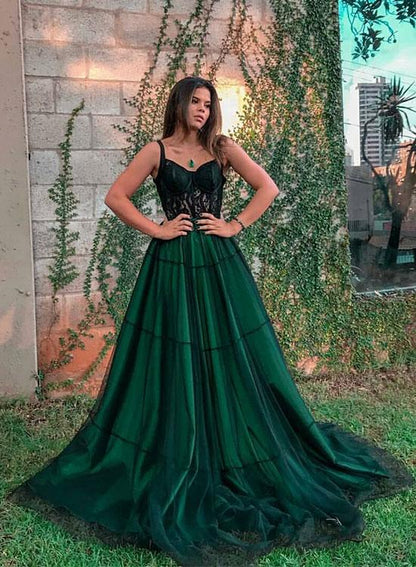 Stylish green tulle long prom dress, green evening dress KS2533