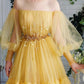 Yellow tulle lace long prom dress party dress A45