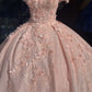 Princess Floral Off the Shoulder Tulle Quinceanera Dress Ball Gown N1350