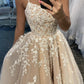 Simple Spaghetti Straps A-Line Lace Appliques Tulle Long Prom Dress KS7930