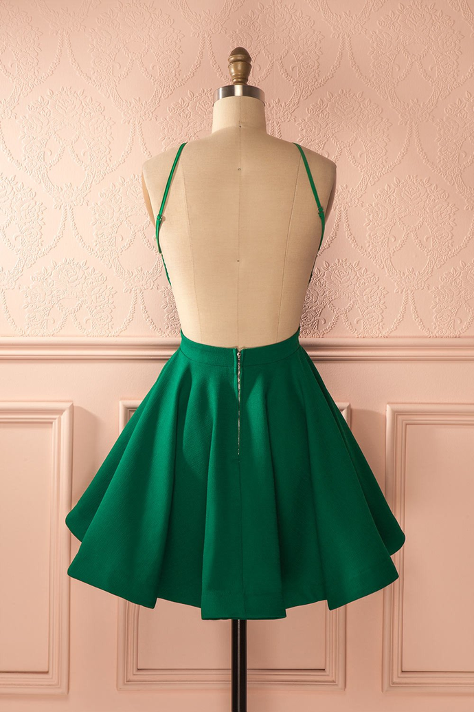 Cute green backless short prom dress, green homecoming dress E08