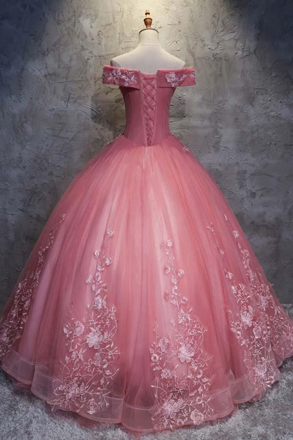 Charming Ball Gown Off-The-Shoulder Tulle Sweet 16 Dress, Quinceanera Dress KS5490