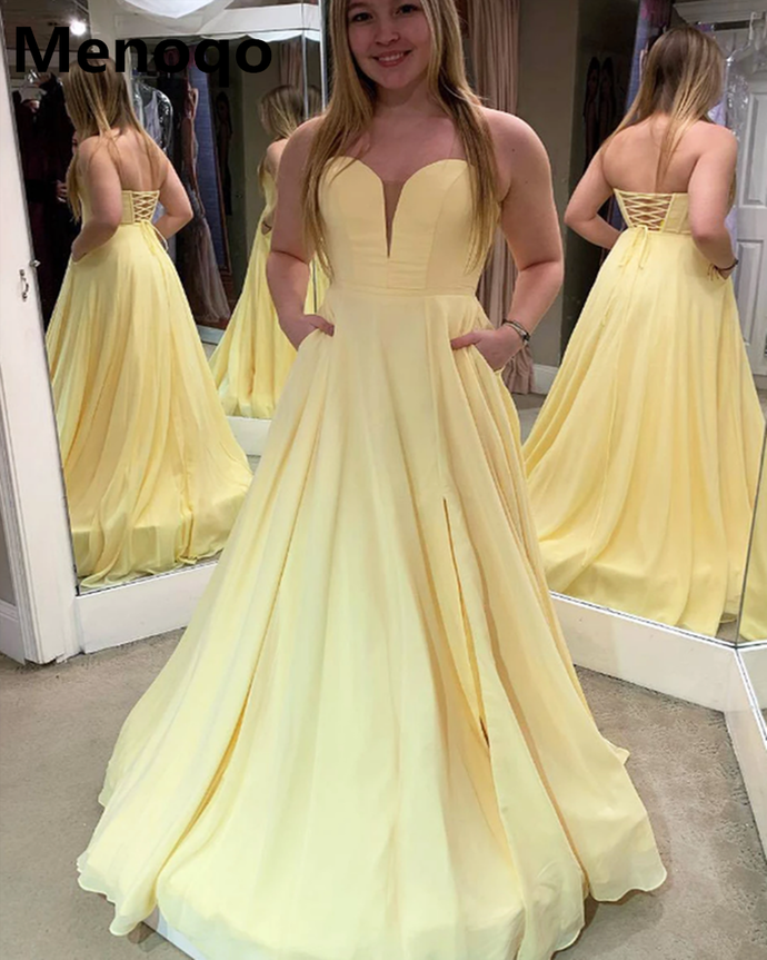 Yellow Floor Length Ball Gown Prom Dresses Y1040