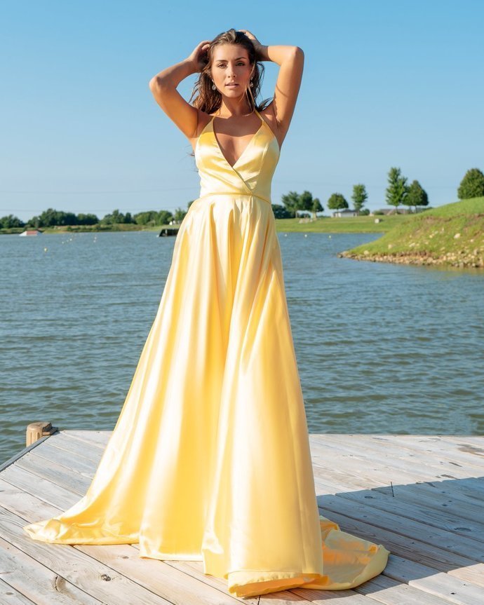 D1070,Popular Yellow Evening Dresses,Long Prom Dresses,Cross Back Prom Dress