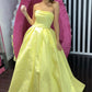 Yellow satin long prom dress evening dress ks432