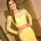 Yellow Lace Two Piece Long Party Dress, Long Sleeve Prom Dress T006