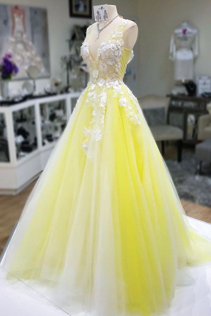 Yellow Prom Dresses Evening Dress Fairy Formal Gowns Party Wear V17
