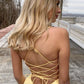 Yellow satin long prom dress simple evening dress KS526