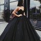 Black Tulle Ball Gown Prom Dresses with Plunging Sweetheart Corset KS606