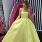Yellow satin long prom dress evening dress ks432