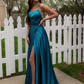 Blue A line satin long prom dress simple evening dress KS1559