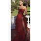 Sexy Red A Line Strapless Layered Tulle Long Prom Dresses with Slit cg1345