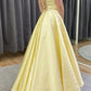 Yellow satin long A line prom dress yellow evening dress KS8176