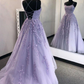 Purple tulle lace long prom dress formal dress S180