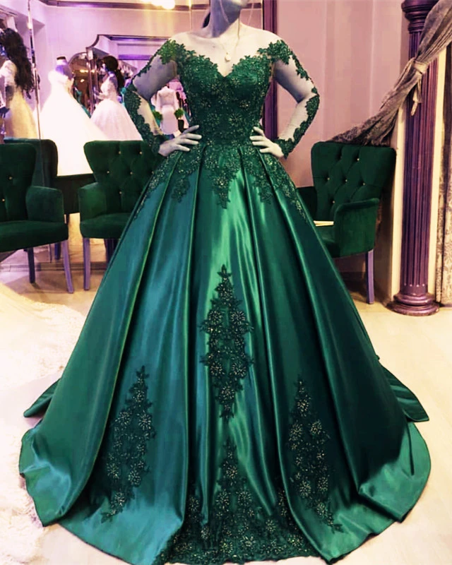 Emerald Green Long Sleeve Quinceanera Dresses Ball Gown Plus Size 15 Junior Prom Dress Z2017