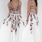 V-neck Sexy Floral Embroidered Long Prom Dresses PS062