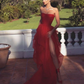 Sexy Red A Line Strapless Layered Tulle Long Prom Dresses with Slit cg1345