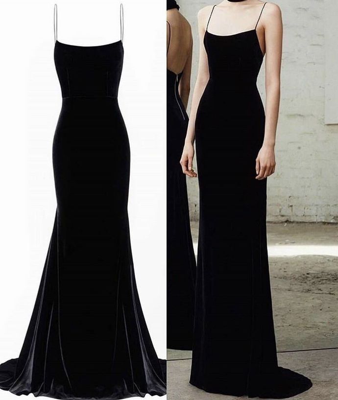 Spaghetti Straps Black Mermaid Evening Dress, Formal Prom Dress H3524