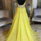 Yellow one shoulder tulle long prom dress yellow evening dress KS3973