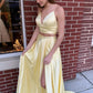Yellow satin long prom dress evening dress KS4113