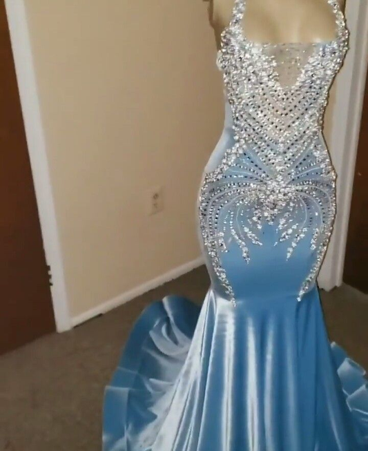Prom Dresses Light Sky Blue Appliques Formal Evening Party Gowns SA1681