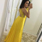 Yellow lace chiffon long prom dress, yellow evening dress ks3070