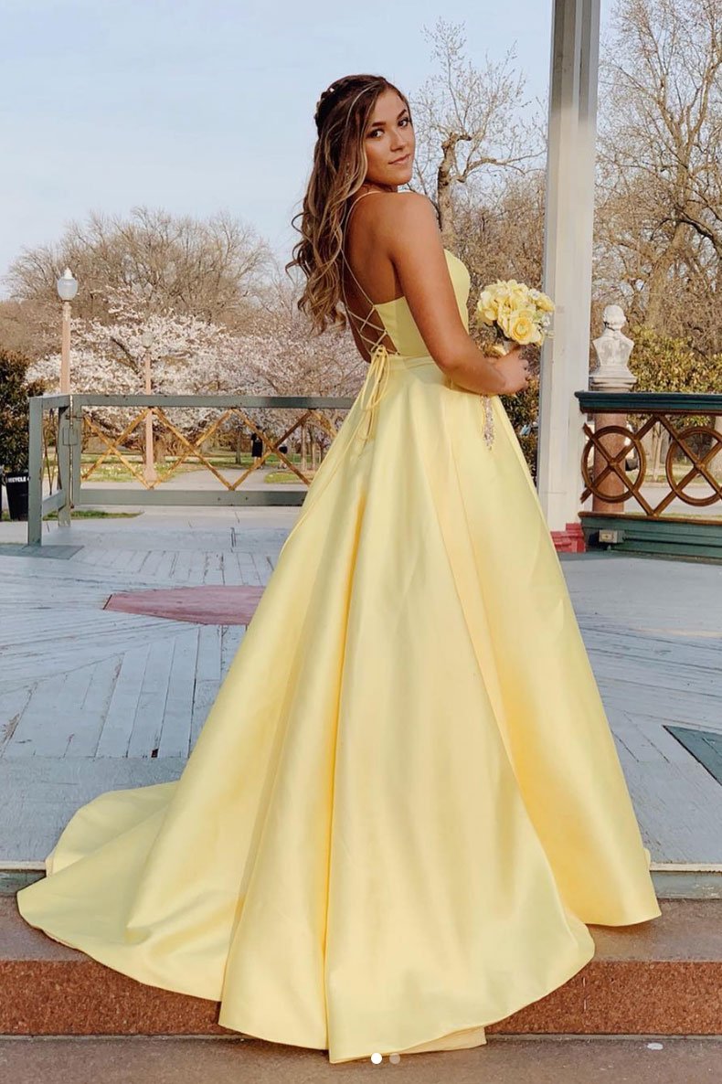 Yellow sweetheart backless long prom dress, yellow evening dress KS4385