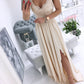 White v neck chiffon lace long prom dress, white formal dress B493