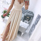 White v neck chiffon lace long prom dress, white formal dress B493