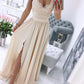 White v neck chiffon lace long prom dress, white formal dress B493