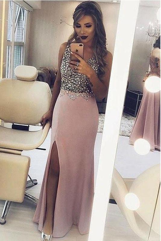 Sparkly Beaded Split Side Mermaid Sexy Prom Dresses, Formal Evening Dresses KH17